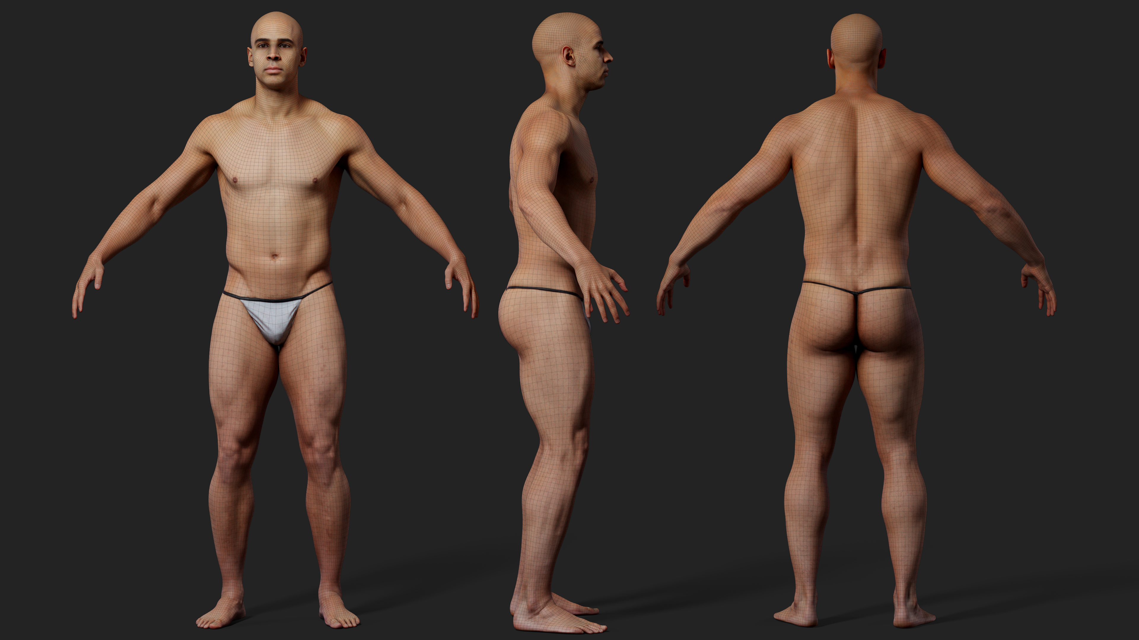 Download male 3d body base mesh model with textures